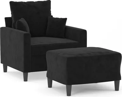 Produktbild von vidaXL Sessel mit Hocker Schwarz 60 cm Samt