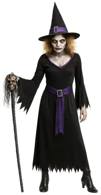 Produktbild von Foxxeo Hexenkostüm Damen Schwarz Lila - Größe XXXL - Halloween Kostüm Hexe mit Kleid, Gürtel und Hut – Hexenkleid Fasching Karneval Verkleidung – Hexe
