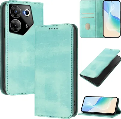 Produktbild von Handyhülle für Tecno Camon 20 Pro 5G, Vintage Leder RFID Schutz Kartenfach Standfunktion Magnetische Klapphülle Türkis