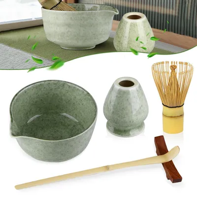 Immagine prodotto di Set da tè Matcha, 5 pezzi: ciotola in Vetroceramica, setaccio in bambù, cucchiaino, supporto, confezione regalo