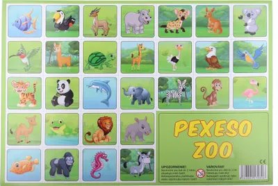 Produktbild von Pexeso Gedächtnisspiel für Kinder, 32 Bildpaare mit Comic-Tieren im Zoo-Thema