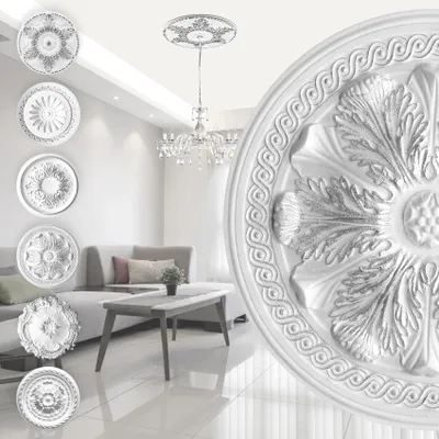 Produktbild von MARBET DESIGN Stuckrosette aus EPS Styropor - Deckenrosette silber, Zierelement, Stuck (R-08 Ø 47cm) Wanddeko Wohnzimmer Decke Polystyrol rund