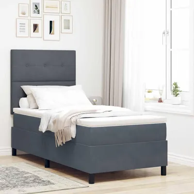 Obrázok produktu pre Maison Exclusive – LED boxspringová posteľ s čelom, tmavošedá, 90 x 190 cm, zamat