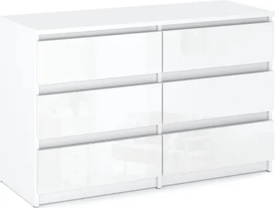 Image de Commode 6 tiroirs blanc mat / blanc brillant 100x33,5x71,5 Sideboard Armoire à tiroirs pour le salon Chambre à coucher Meubles de rangement Armoire à vêtements