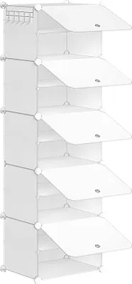 Image de Étagère à chaussures à 10 niveaux, empilable, blanche, pour 20 paires, en plastique