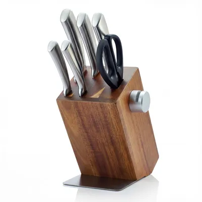 Produktbild von Arendo Messerblock mit Messern, 6-teilig, Holzblock, Edelstahl Messer, inkl. Schärfer und Schere, Keramik-Messerschärfer, ergonomisch geformte Griffe, spülmaschinenfest