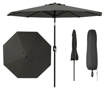 Zdjęcie produktu dla Parasol ogrodowy - parasol balkonowy/tarasowy o średnicy 2,7 m - ochrona UPF 50+ przed promieniowaniem UV - mechanizm rozkładania i regulacji kąta nachylenia - 8 stalowych rozpórek - odporny na wiatr - kolor ciemnoszary