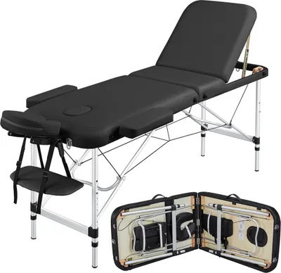Produktbild von Yaheetech 3 Zonen Massageliege aus Alu, 213 x 82 cm, bis 250 kg, tragbar, klappbar, Massagetisch Kosmetikliege Tattooliege, Schwarz