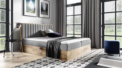 Produktbild von Boxspringbett Schlafzimmerbett MARCOS 140x200cm Stoff Dunkelgrau inkl Bettkasten