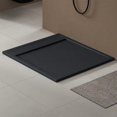 Produktbild von doporro Duschtasse Duschwanne 90x100x3cm aus Mineralguss in Anthrazit Rechteckig DIN-Anschlüsse für bodenebene Montage geeignet Geoma10