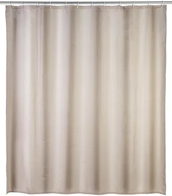 Produktbild von Unyqoos® Duschvorhang – antibakteriell & schimmelresistent, Polyester 180 x 200 cm, Beige, wasserabweisend, maschinenwaschbar 30°C, 12 weiße Ringe