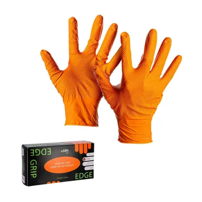 Produktbild von ARLI SET: 100x Edge Grip Nitril Einweghandschuhe Größe S orange Diamantstruktur puderfrei NBR Arbeitshandschuhe Werkstatt