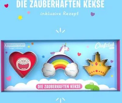 Produktbild von CHEFCLUB, Keksausstecher Zauberhafte Kekse, Ausstechformen zum Backen mit Rezept & Video, Ausstechformen aus Edelstahl, Ausstecher Herz Regenbogen Krone, Für kreatives Backen mit Kindern