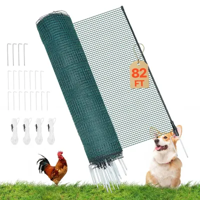 Immagine prodotto di Rete per recinzione da pascolo - Recinzione mobile per cani e polli - Dimensioni 25 m x 90 cm - Rete in PE - Pali a doppia punta - Corde di tensione - Per giardino e campeggio