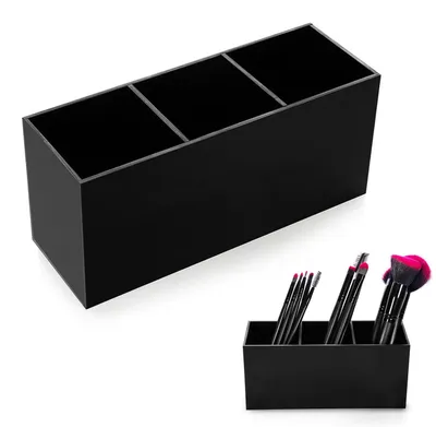 Productafbeelding van Cosmetica-organizer, make-up kwastenhouders, houder met 3 compartimenten, acryl make-up kwastenhouders voor eyeliner, lippenstift en kwasten (zwart)