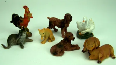 Produktbild von Hoftiere 7 Teile aus Polyresin, bis 6 cm, Krippenfiguren, Krippentiere