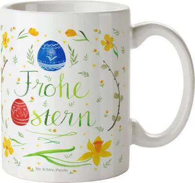 Produktbild von Mr. & Mrs. Panda Camping Tasse Ostern Frohe Ostern - Weiß - Geschenk, Osterblume, Kinderbecher, Plastikbecher, Osterei, Pott, Kunststoffbecher, Kindertasse, Ostergrüße