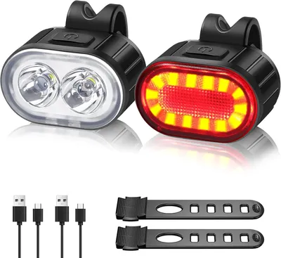 Produktbild von Fahrradlampe, leistungsstarke LED-Fahrradlampe, wiederaufladbar, USB, lange Akkulaufzeit mit Blink- oder Dauerlichtfunktion, wasserdicht, IPX4, Fahrradlicht
