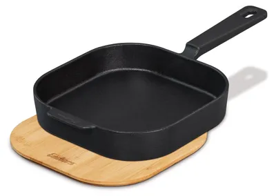 Image de Poêle à frire (M) en fonte avec planche / couvercle en bambou