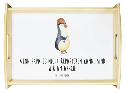 Produktbild von Mr. & Mrs. Panda Tablett Wenn Papa es nicht reparieren kann, sind wir am Arsch - Weiß - Geschenk, Bett-Tablett, Muttertag, Pinguin, Serviertablett, Vatertag, Deko