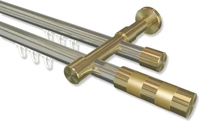 Produktbild von Interdeco Innenlaufstange, Gardinenstange mit Innenlauf Edelstahl-Optik / Messing-Optik Modell Prestige Mavell, 20 mm Ø 2-läufig, 440 cm (geteilt)