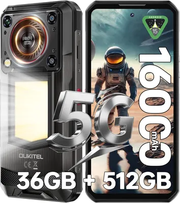 Produktbild von OUKITEL Outdoor Smartphone WP56, 6.8 Zoll, 36GB + 512GB/2TB Speicher, 16000mAh Akku, 108MP Kamera, Schwarz, Android 15, 5G, 120Hz Display, Ultrahelles Campinglicht, IP68/IP69K, NFC, GPS, OTG, 128 dB