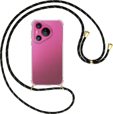 Produktbild von Handykette Backcover-Schutzhülle mit Band (Metall goldfarben) für Huawei Pura 70 - schwarz/gold