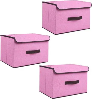 Immagine prodotto di Scatole pieghevoli in tessuto con coperchio per vestiti, giocattoli e tessuti (rosa, 36×23×24 cm)
