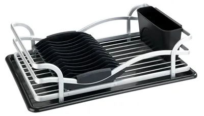 Produktbild von WENKO Abtropfgestell Alu Schwarz Silber Tropfschale Besteckkorb Tellerhalter