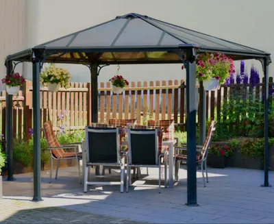 Image de Gazebo tonnelle hexagonale 13.16m² gris anthracite - Palram - 702563 - monaco