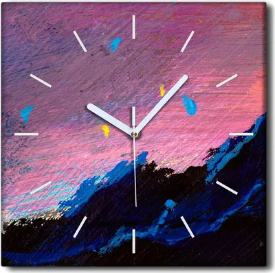 Produktbild von Coloray Uhr auf Leinwand 30x30 cm Wand Uhr Dekoration Wohnzimmer Segeltuch weiße Zeiger -Nachtberg Sonnenaufgang