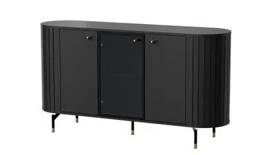 Produktbild von MINIO go for it, Kommode „ZAMA“ 150 cm, mit Glastür, dekorative abgerundete Seiten, Schwarze Farbe