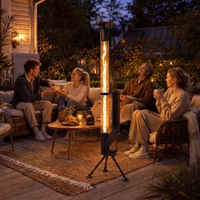 Zdjęcie produktu dla ZMH Kominek ogrodowy 6KW wolnostojący grzejnik tarasowy z rurą szklaną 167cm piec na pelety czas spalania 2h regulowany płomień ogród taras zewnątrz