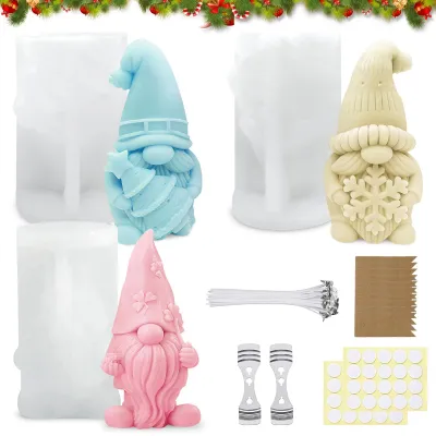 Produktbild von 3-teilige Silikon-Weihnachtswichtelform, 3D-Kerzenform für Bastelprojekte, Duftkerzen, Ornamente und Geschenke