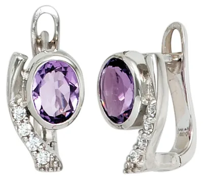 Produktbild von Creolen Ohrringe 925 Silber 2 Zirkonia lila 8 Zirkonia weiß Ohrschmuck