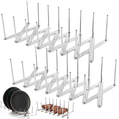 Produktbild von Geschirrständer 2er-Set Deckelhalter & Rippchenständer aus Edelstahl ausziehbar,Zubehör für Verstellbare Topfdeckelhalter&Tellerhalter,Dampfgarständer