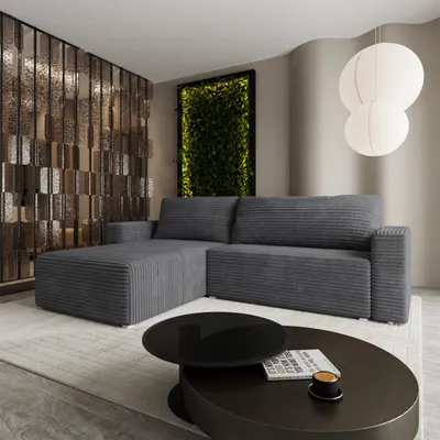 Produktbild von Masseno Ecksofa CALTI T mit Schlaffunktion L-Form, Sofa mit Bettkasten, Wohnzimmersofa, Couch, Soffa, Bettsofa, Couchgarnitur- Grau, TILIA 90