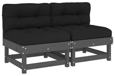 Produktbild von vidaXL Mittelsofas mit Kissen 2 Stk. Grau Massivholz Kiefer