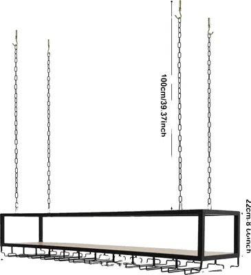 Produktbild von Hängendes Weinglashalter, verstellbares Design, stabile Deckenmontage, schwarz