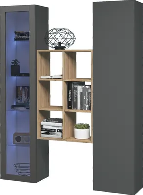 Produktbild von Wohnwand >Benevent< (3-teilig) in Anthrazit matt - 140x180x30 (BxHxT)