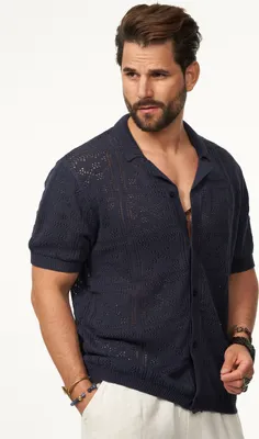 Produktbild von SOULSTAR Herren Poloshirt im Cardigan Vintage Summer-Look Herren Kurzarm Strick Polo-Hemd Cardigan T-Shirt