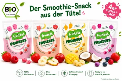 Produktbild von FRUITESS FRUIZEES  Smoothie Snack 4er Pack Gefriergetrocknete Frucht-Snacks mit Joghurt oder Kokosmilch – in vier beliebten Sorten