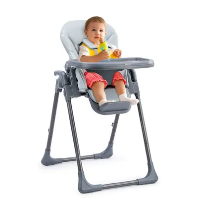Produktbild von Ezebaby Hochstuhl Baby Klappbarer Kinderstuhl 6 Höhen Kombination Hochstuhl Baby Hochsitz Verstellbare Rückenlehne Liegefunktion (Grau)
