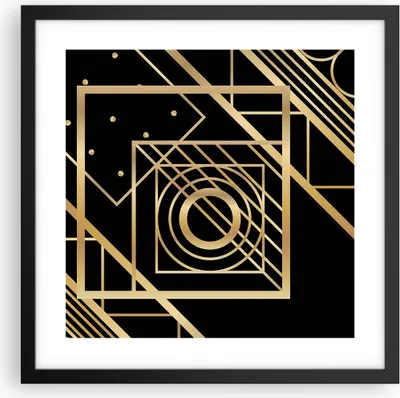 Produktbild von Gerahmtes Poster - Schwarzer Rahmen - Abstraktion Quadrat Gold - 40x40 cm - Wand Bild - Wanddeko - Wandbilder - Kunstposter - Wandposter - Bilderrahmen - Bilder - Kunstdruck - P2BAC40x40-4375