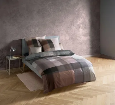 Produktbild von Fleuresse Mako-Satin Bettwäsche 135x200 Karo grau braun taupe 114569-07