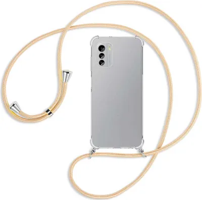 Produktbild von Handykette Backcover-Schutzhülle mit Band (Metall silberfarben) für Nokia G60 5G (6.58'') - Goldkordel