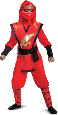 A child wearing a red ninja costume.