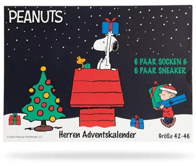 Produktbild von PEANUTS - HERREN Strümpfe Adventskalender 12 Paar Socken 42-46 ( 6 Paar Socken & 6 Paar Sneaker ) Style - SCHWARZ
