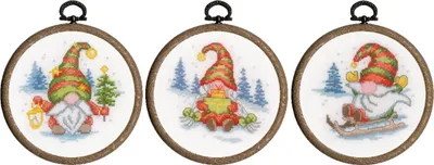 Produktbild von Vervaco gezählte Kreuzstich-Set "Gnome" 3er Set mit Kreisen, 10cm Durchmesser