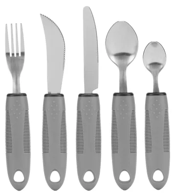 Produktbild von 5-teiliges Haushaltsutensilien-Löffel-Gabel-Set aus Edelstahl mit Gummigriff für Zuhause